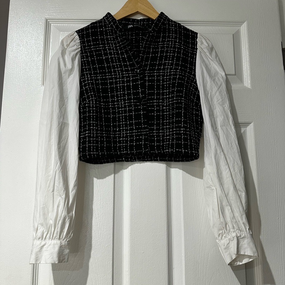 Zara Black and White Checkered Blouse